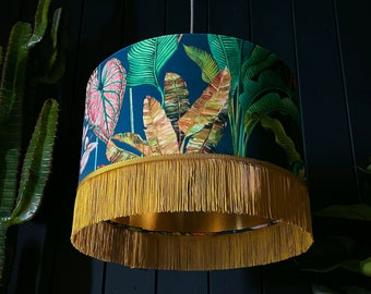 Magic Fruits Lampshade With Gold Lining & Fringing