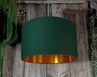 Hunter Green Cotton Handmade Lampshade with Copper Or Gold Foil Lining