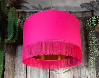 Pomegranate Pink Lampshade with Copper Foil Lining & Pink Fringing