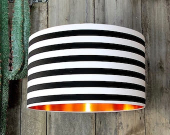 Circus Stripes Monochrome Lampshade With Gold or Brushed Copper Lining