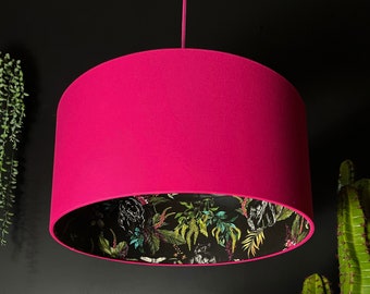 Carbon Black Deadly Night Shade Panther Silhouette Lampshade in Pomegranate Pink Cotton