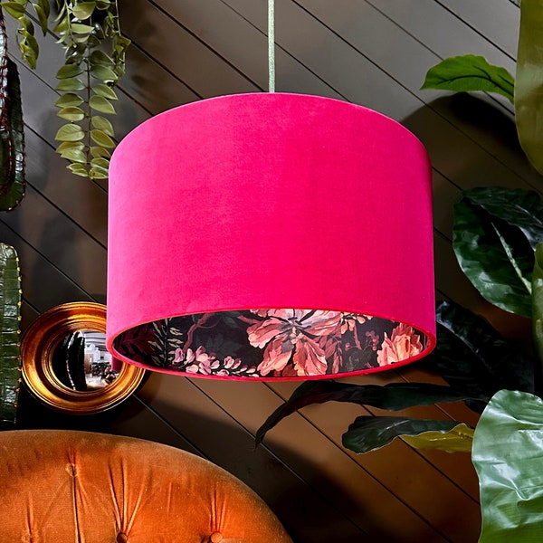 Jam Tart Midnight Garden Silhouette Lampshade in Raspberry Velvet