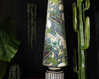 Emerald Mythical Plumes Peacock Oversized Cone Lampshades. Handmade to order in the UK