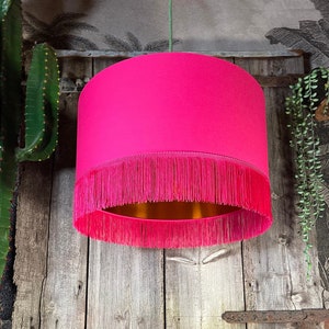 Pomegranate Pink Lampshade With Copper Foil Lining Pink Fringing Etsy
