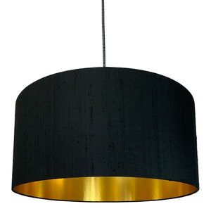 Carbon Black Silk Lampshade With Gold or Brushed Copper Lining Etsy