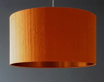 Burnt Orange Silk Lampshade With Gold or Brushed Copper Lining