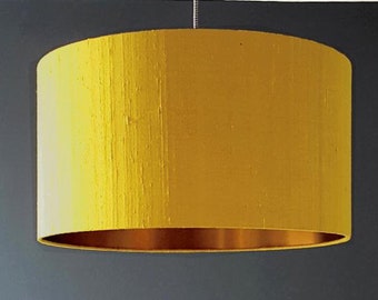 Mustard Silk Lampshade With Gold or Brushed Copper Lining