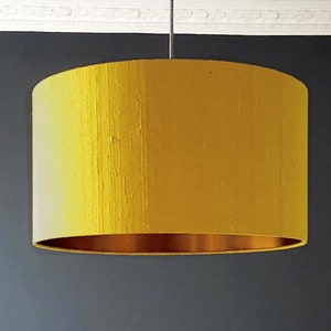 Mustard Silk Lampshade With Gold or Brushed Copper Lining