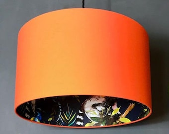 Midnight Blue Lemur Lampshade with Tangerine Cotton