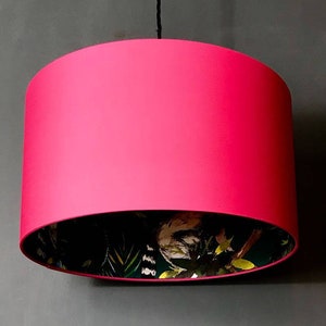 Teal Lemur Wallpaper Silhouette Lampshade with Watermelon Pink Cotton