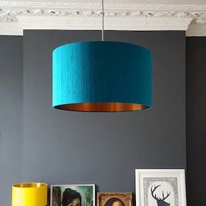 Teal Silk Lampshade With Brushed Copper or Gold Lining