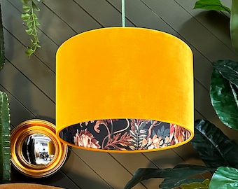 Fire Cracker Midnight Garden Silhouette Lampshade in Butterscotch Velvet