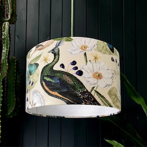Parchment Mythical Plumes Peacock Velvet Lampshade