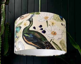 Parchment Mythical Plumes Peacock Velvet Lampshade