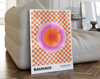 Bauhaus Checkerboard Target Art Print Plakat Ścienny Sztuka, Midcentury Modern, Geometryczny Plakat, Maksymalistyczny