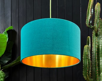 Jade Green Velvet Lampshade With Gold Or Copper Foil Lining
