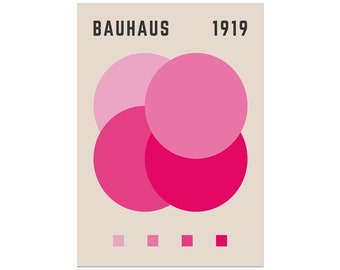 Bauhaus Pink Circles Art Print Poster Wall Art, Midcentury Modern, Geometrisches Poster, Maximalist