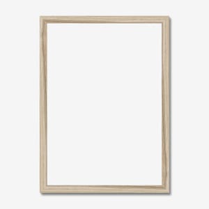May include: A light wood picture frame with a white background. The frame is rectangular and has a simple design.