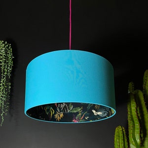 Twilight Blue Deadly Night Shade Silhouette Panther Lampshade in Sky Blue Cotton