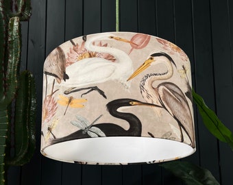 Bird Song Velvet Heron Lampshade in Bone