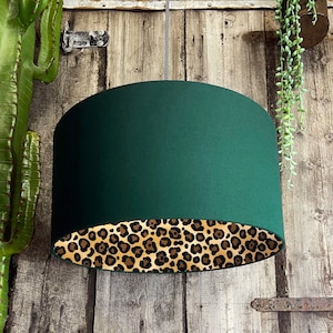 Handmade Leopard Print Silhouette Lampshade in Hunter Green Cotton
