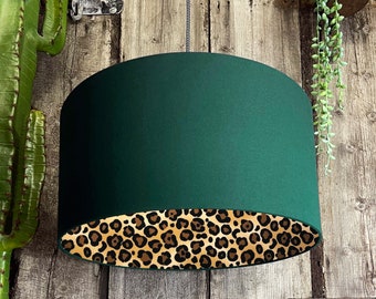 Handmade Leopard Print Silhouette Lampshade in Hunter Green Cotton
