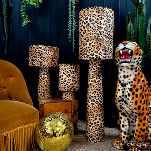 Handmade Velvet Luxe Leopard Print Portable Lamps.  3 Sizes available with Optional Rechargeable LED Bulb. Animal Print Cordless Lamps