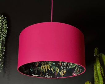 Twilight Blue Deadly Night Shade Silhouette Panther Lampshade in Watermelon Pink Cotton