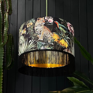 Fools Paradise Velvet Leopard Lampshade With Gold Lining and Black Fringing