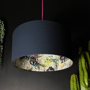 Dust Grey Deadly Night Shade Panther Silhouette Lampshade in Deep Space Navy Cotton