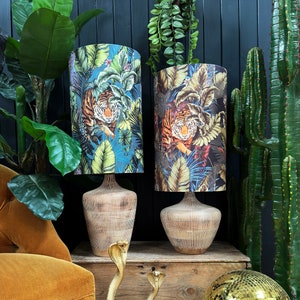 Big Cat Tiger Oversized Velvet Tube Lampshades. Available In Two Colours