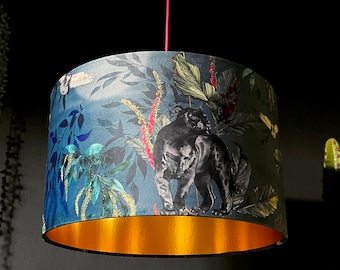 Deadly Night Shade Handmade Lampshade with Gold Lining in Smoke Blue