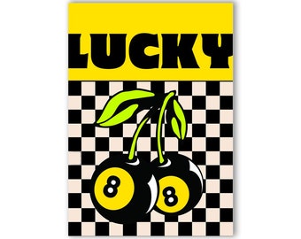Lucky 8 Ball Kirschen Typografie Kunstdruck Poster. Wandkunst, Wanddekoration, Einzigartiges Geschenk, Maximalist, Galeriewand