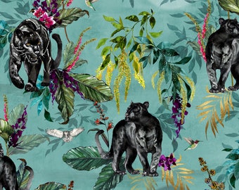 Love Frankie Deadly Night Shade Panther Wallpaper in Bright Lithium Blue - 10M Roll / Samples Available