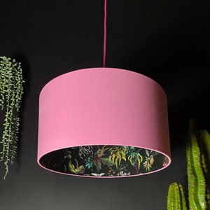 Wild Wood Green Deadly Night Shade Silhouette Panther Lampshade in Candy Floss Pink Cotton