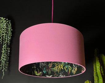 Wild Wood Green Deadly Night Shade Silhouette Panther Lampshade in Candy Floss Pink Cotton