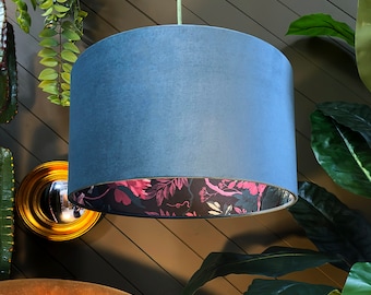 Nightshade Midnight Garden Silhouette Lampshade in Flint Blue Velvet