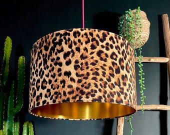 Luxe Leopard Print Velvet Lampshade with Gold Lining