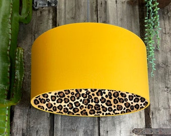 Handmade Leopard Print Silhouette Lampshade in Egg Yolk Yellow Cotton