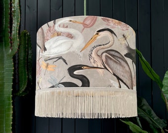 Bird Song Heron Lampshade in Bone With Fringing