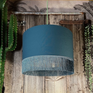 Petrol Blue Lampshade with Gold Foil Lining & Blue Fringing