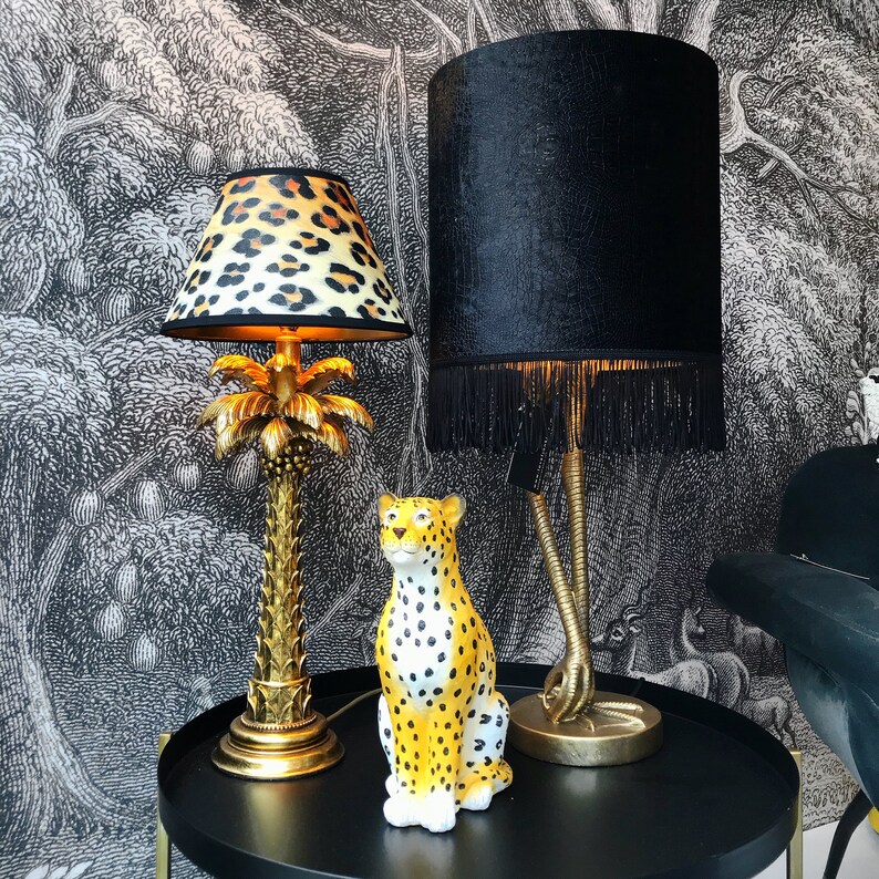 Palm Tree Table Lamp With Leopard Print Handmade Lampshade