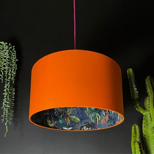 Smoke Blue Deadly Night Shade Silhouette Panther Lampshade in Pumpkin Orange Cotton.