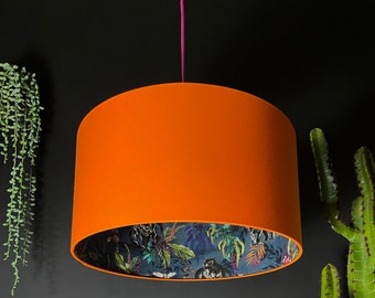 Smoke Blue Deadly Night Shade Silhouette Panther Lampshade in Pumpkin Orange Cotton.