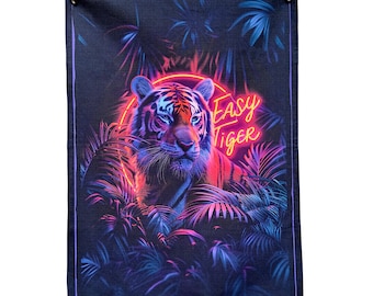 Easy Tiger Neon Tea Towel - Kitchenware, Birthday Gift, Anniversary Gift, Animal Lover, Big Cat, Animal Tea Towel, Unique Gift, Neon
