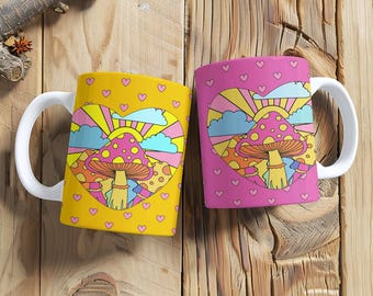 Liebe Pilze Keramik Becher - Valentinstag Geschenk, Jubiläum Geschenk, 60er, 70er Jahre, psychedelisch, Magic Mushrooms, Geschenk, Trippy, Geschirr