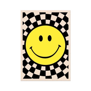 Smiley Culture Smiley Face Poster.  Checkerboard Art, Rave Culture, Acid House, Smiley, Monochrome, Gallery Wall, Wall Decor, Gift.