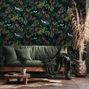 Love Frankie Deadly Night Shade Panther Wallpaper in Wild Wood Green - 10M Roll / Samples Available