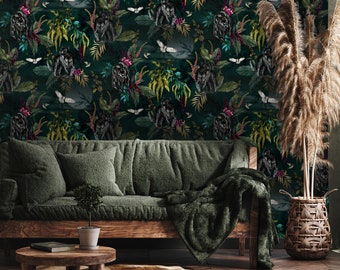 Love Frankie Deadly Night Shade Panther Wallpaper in Wild Wood Green - 10M Roll / Samples Available