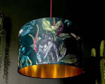 Deadly Night Shade Handmade Lampshade with Gold Lining in Wild Wood Green